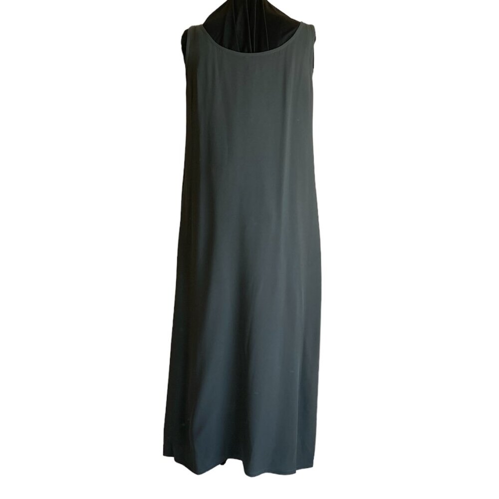 Eileen Fisher Silk Scoop Neck Tank Midi Dress Sz M Slate Gray Georgette Crepe